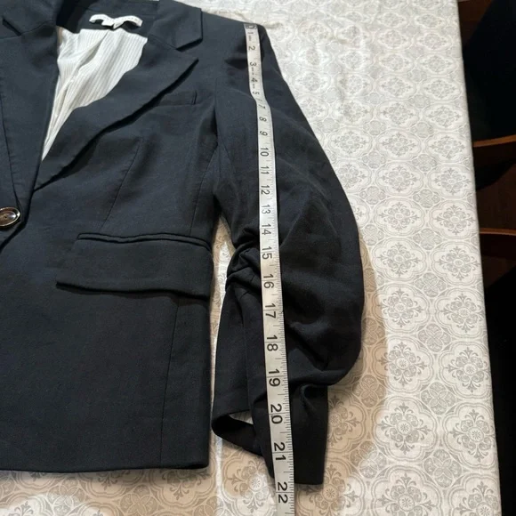 Veronica Beard Aaliyah Linen Black Dickey Blazer Jacket Ruched sleeves, Sz 8 - Picture 14 of 14